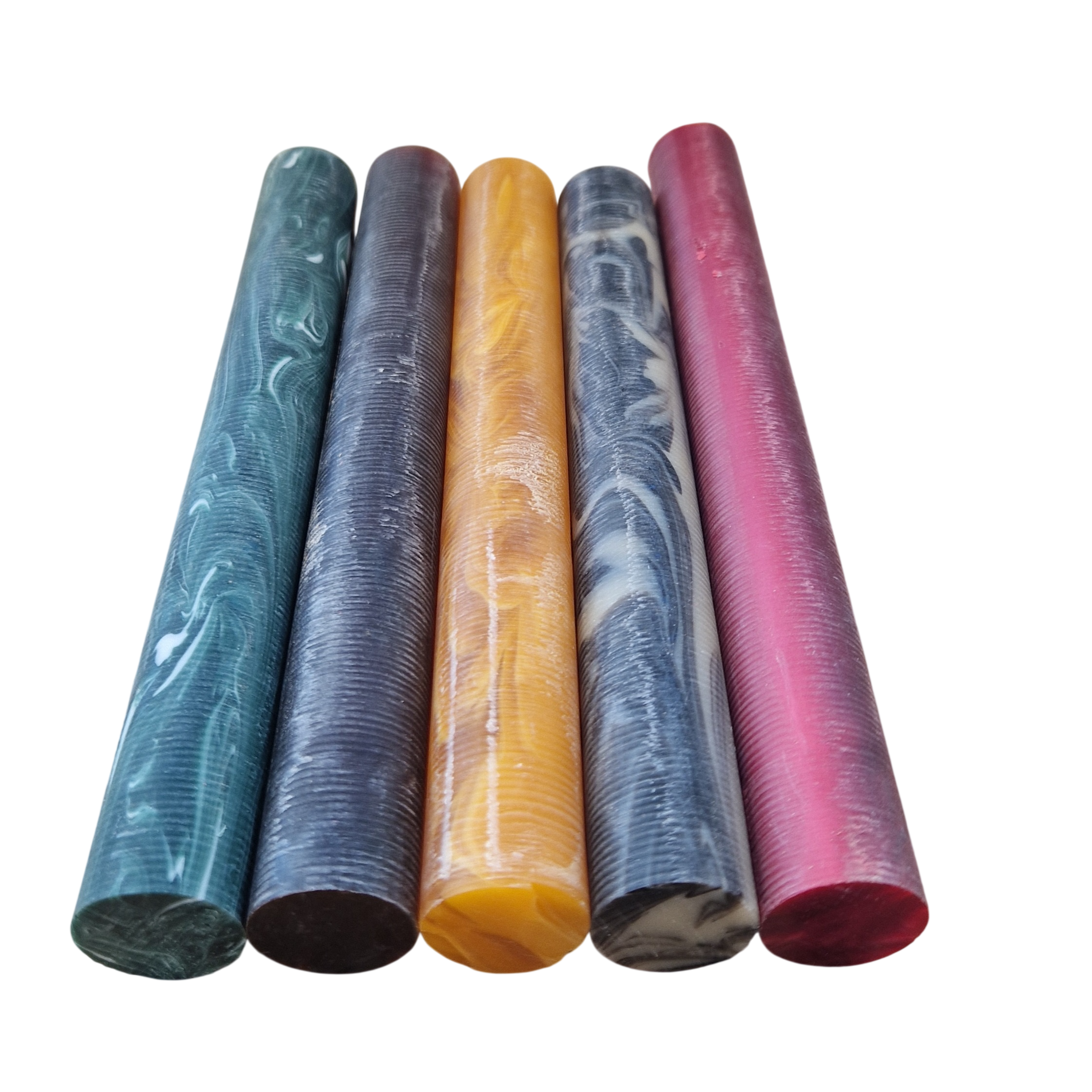 Acrylic rod set - Ø20 - L15 cm - raw - Malachite/Tortuga Red/Amber/Mammuth/Red