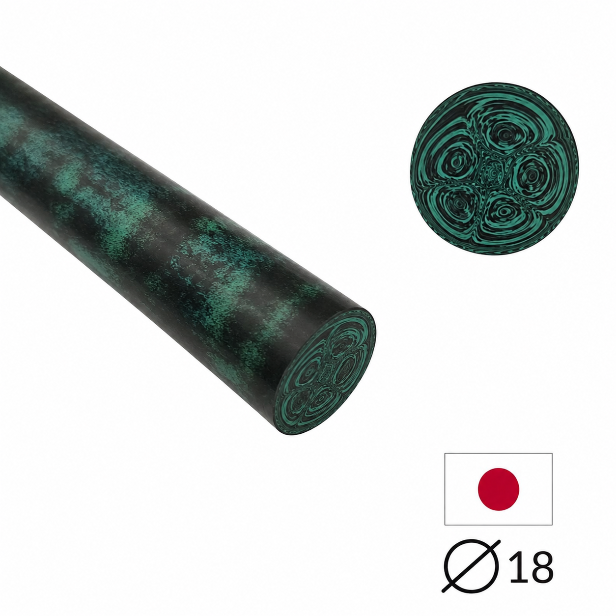 Ebonit-Stange - Ø18 - 25 cm - Geschliffen - Dunkelgrün & Schwarz (mehrfach marmoriert)