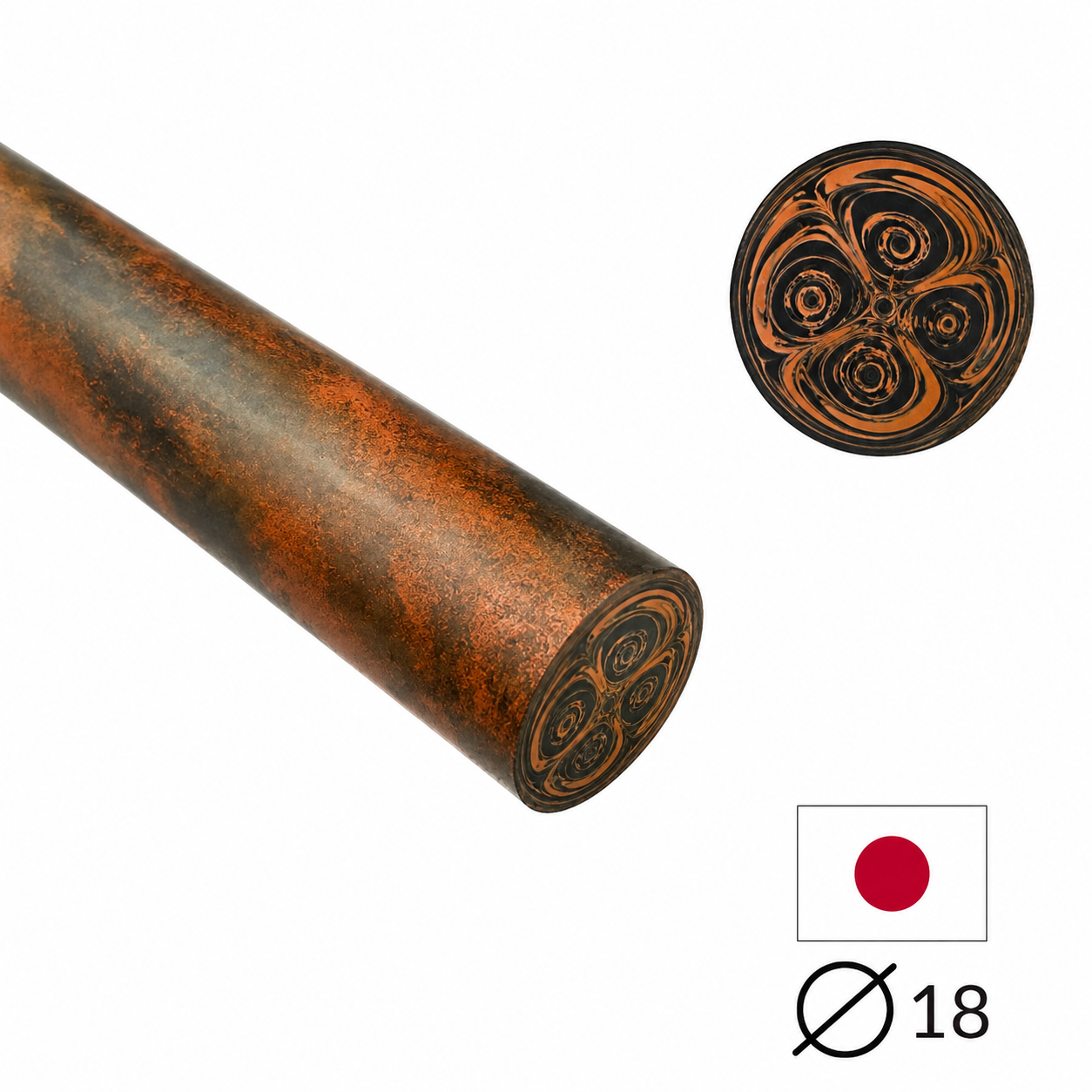 Ebonit-Stange - Ø18 - 25 cm - Geschliffen - Orange & Schwarz (mehrfach marmoriert)