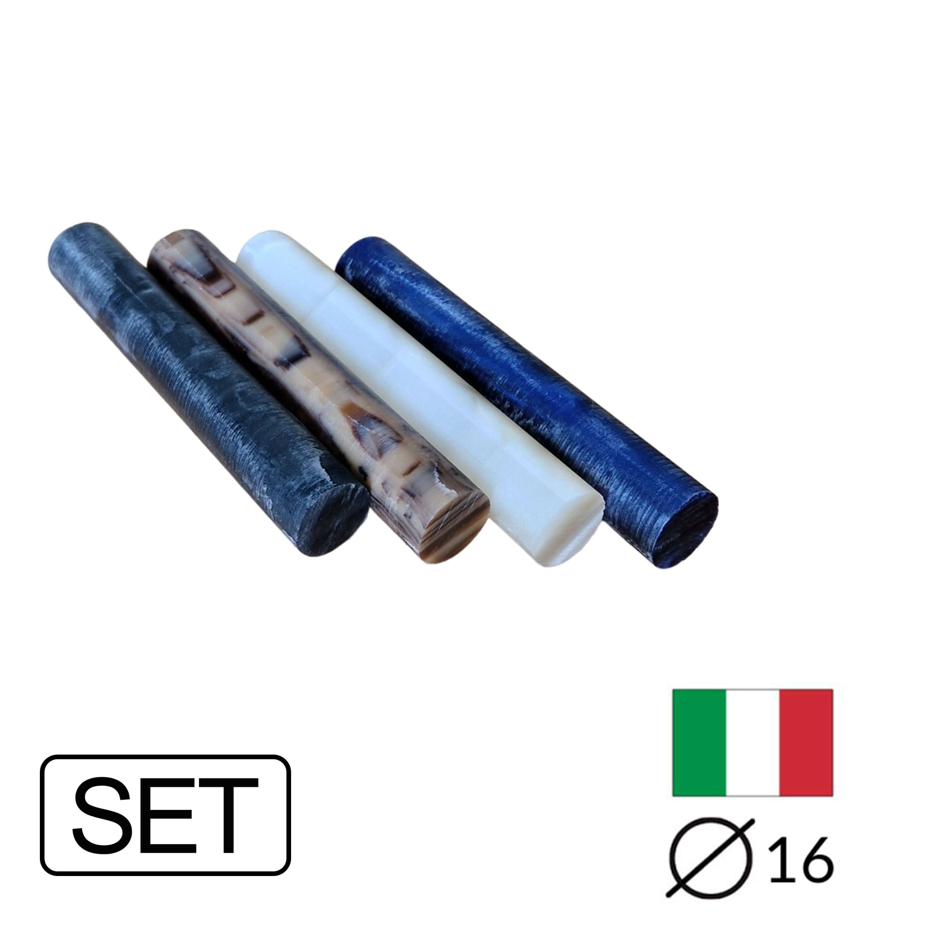 Acryl-Stangen-Set - Ø16 - L7 cm - Roh - Corozo/Elfenbein/Blau/Dunkelgrau - Pfeifenecke