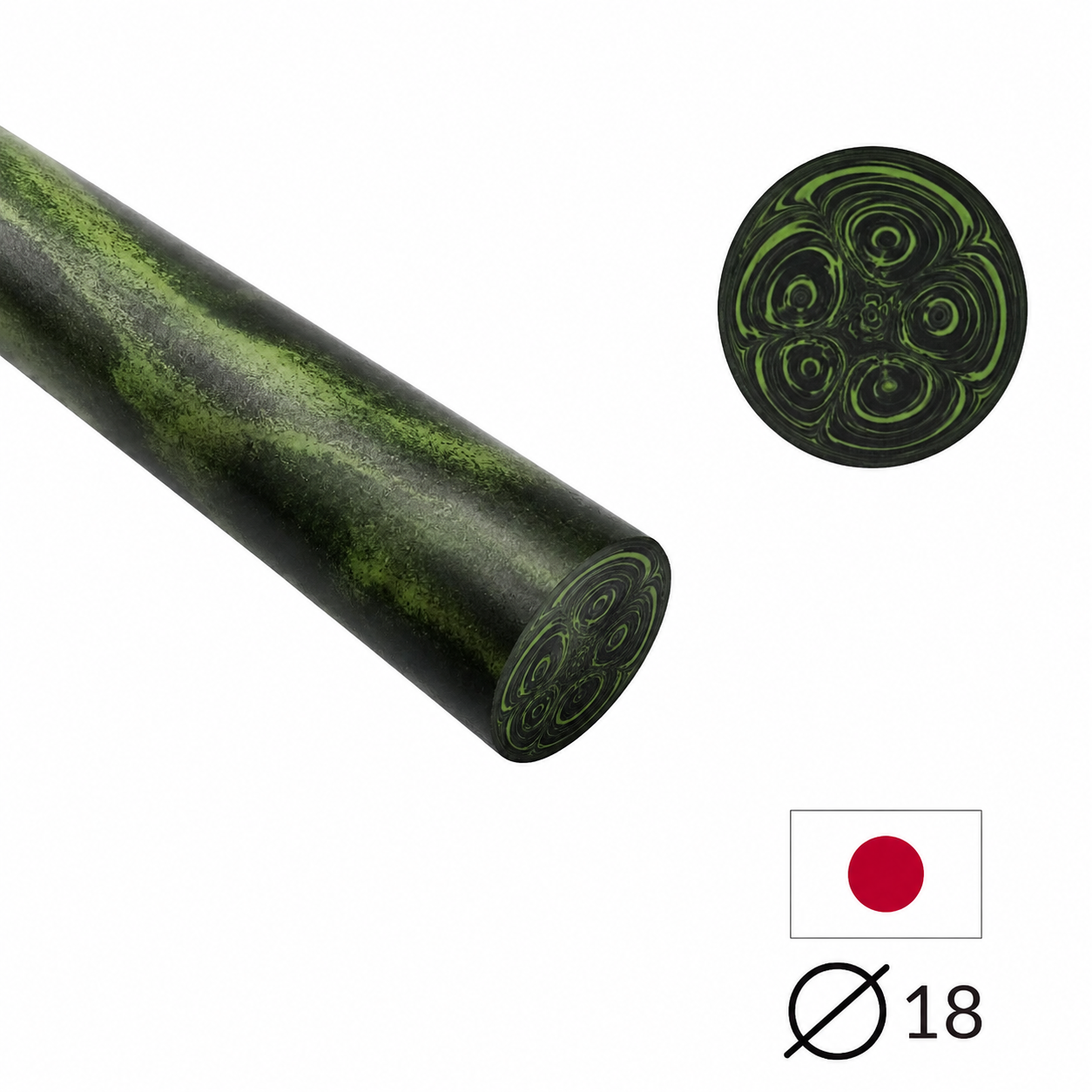 Ebonit-Stange - Ø18 - 25 cm - Geschliffen - Grün & schwarz (mehrfach marmoriert)