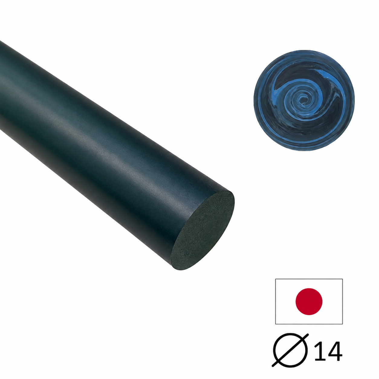 Ebonit-Stange - Ø14 - 25 cm - Geschliffen - Blau & schwarz (einfach marmoriert)