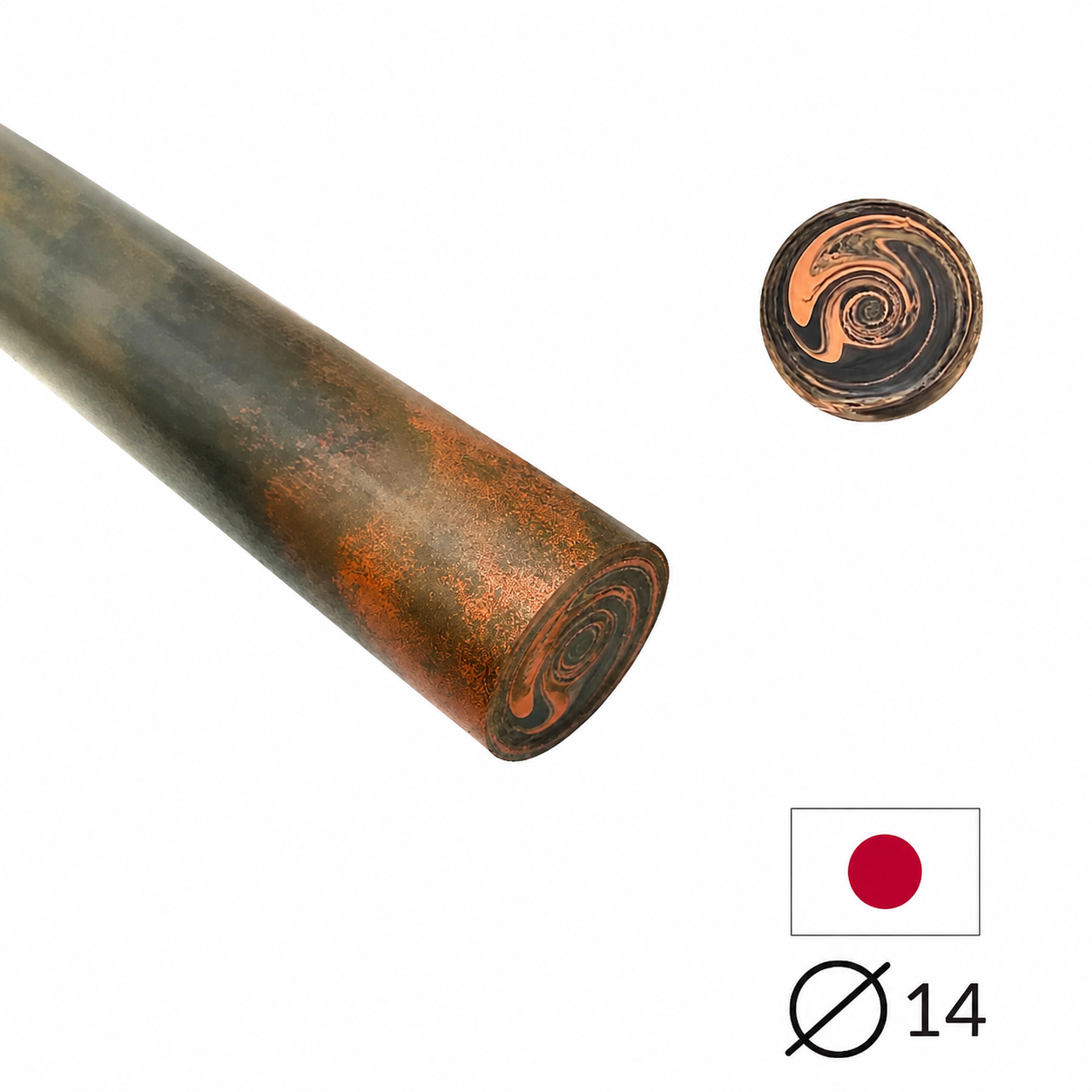 Ebonit-Stange - Ø14 - 25 cm - Geschliffen - Orange & Schwarz (einfach marmoriert)