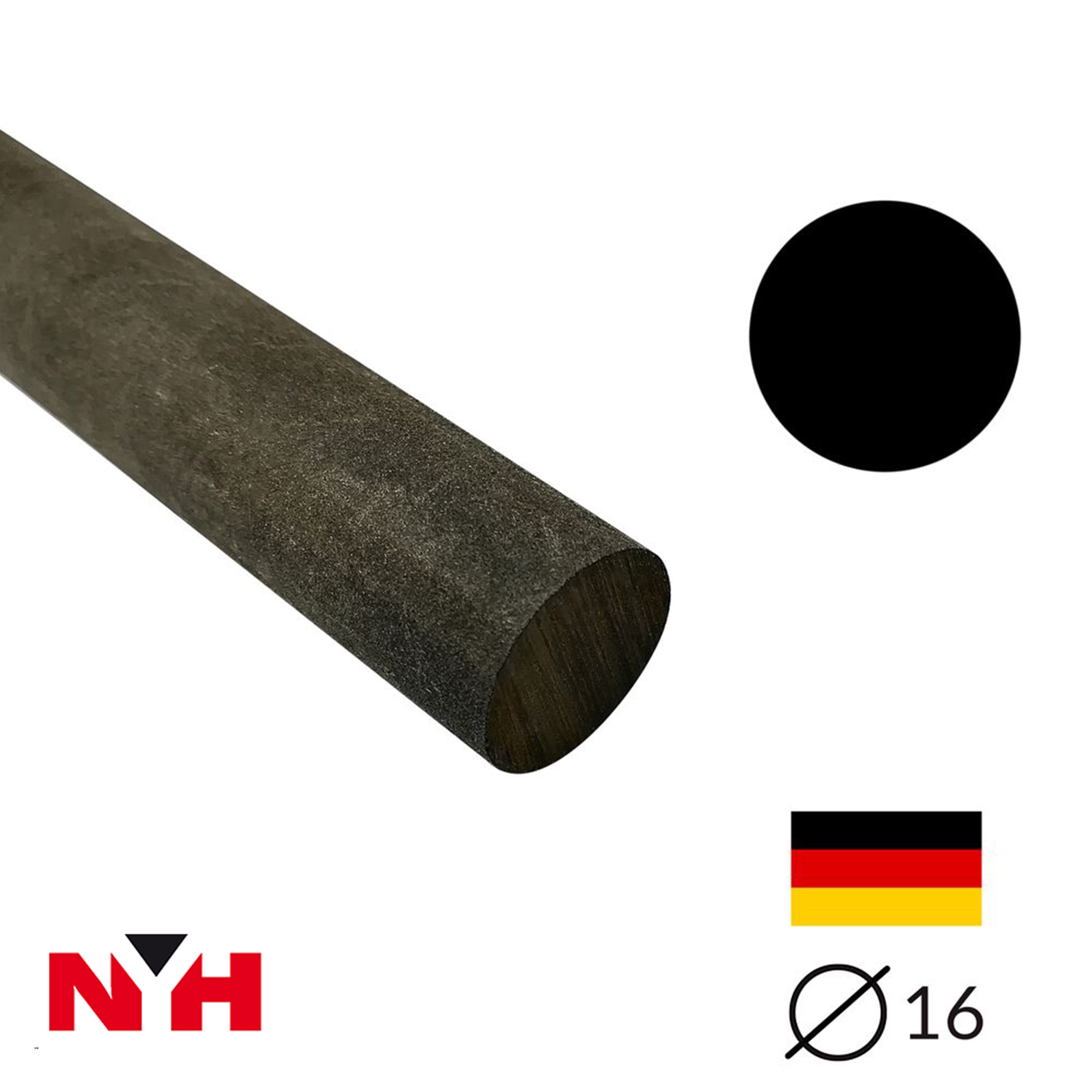 Ebonit-Stange - Ø16 - 25 cm - Roh - Schwarz - Pfeifenecke