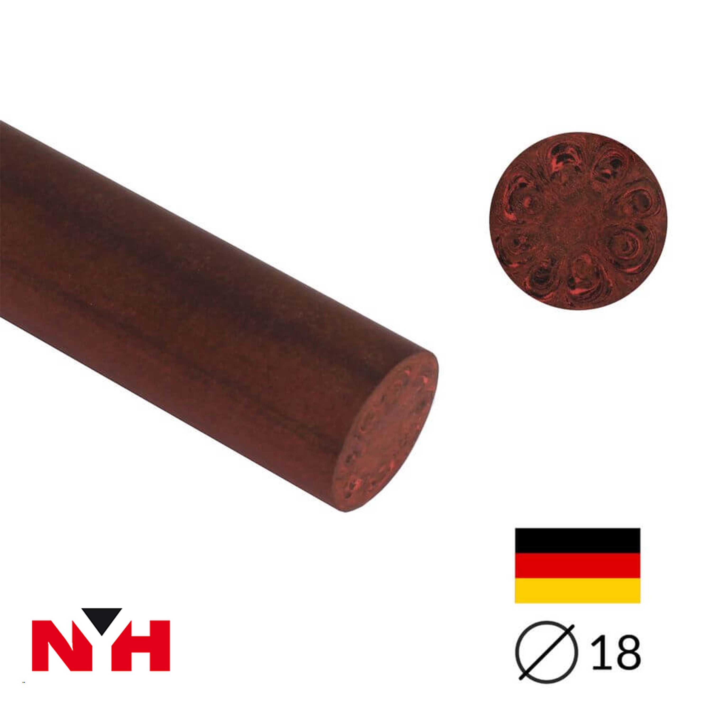 Ebonit-Stange - Ø18 - 25 cm - roh - Schwarz/Erdbeerrot - Pfeifenecke