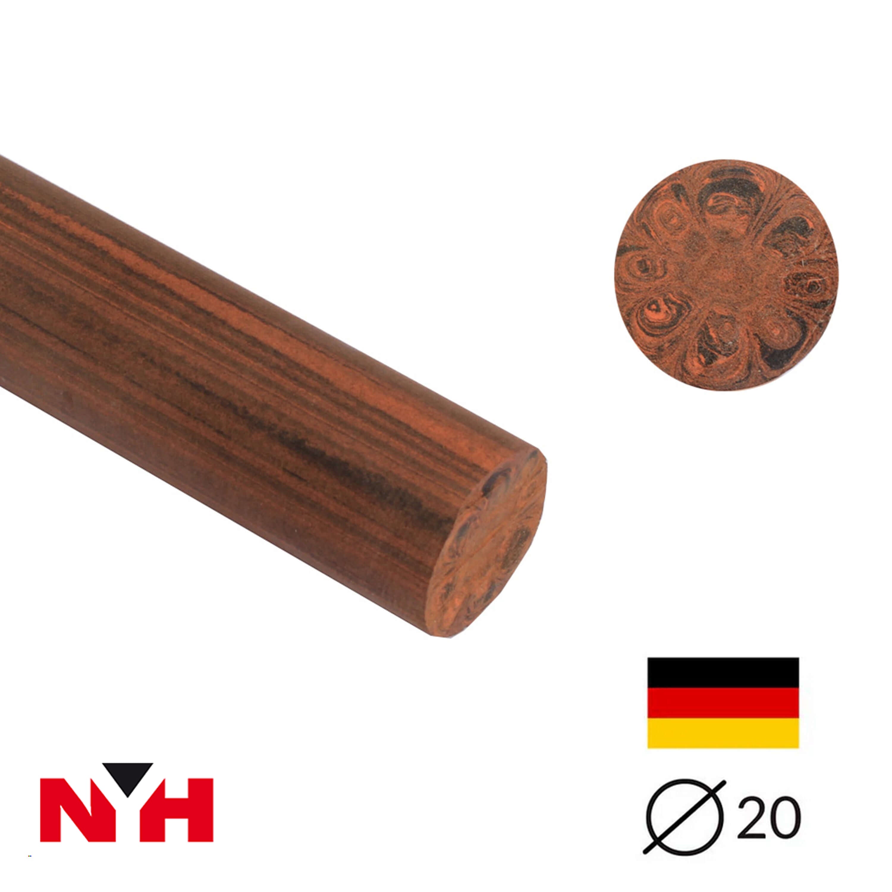 Ebonit-Stange - Ø20 - 25 cm - roh - Schwarz/Lachsorange - Pfeifenecke