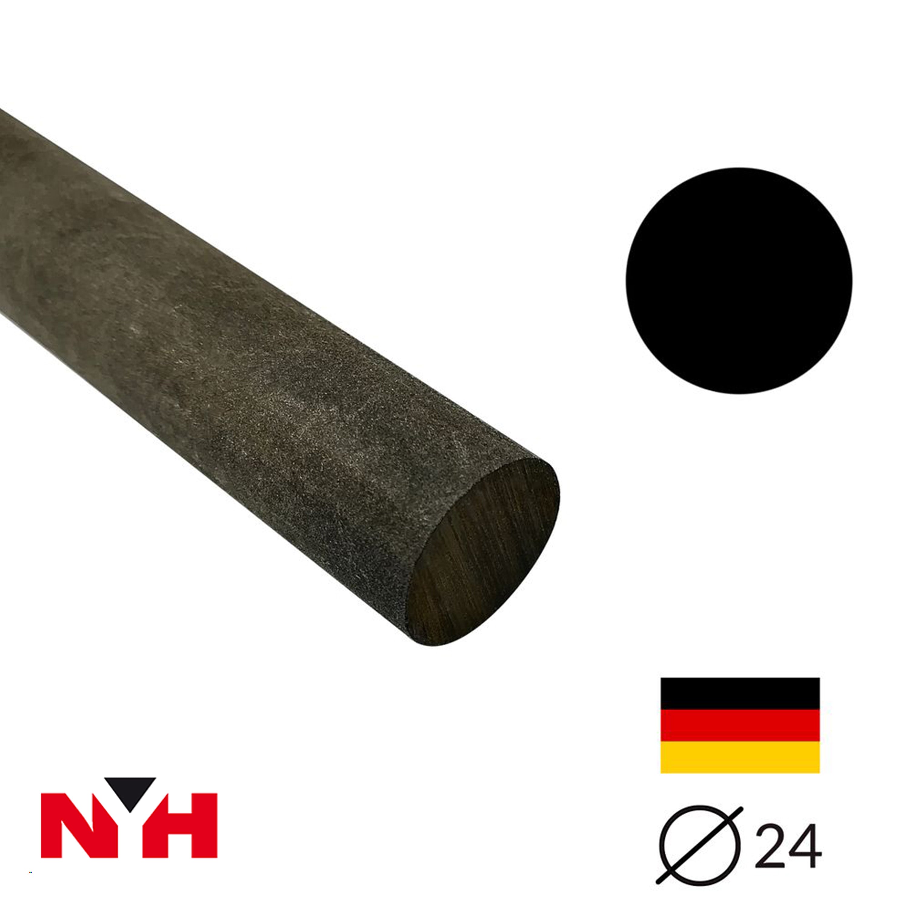 Ebonit-Stange - Ø24 - 25 cm - Roh - Schwarz - Pfeifenecke