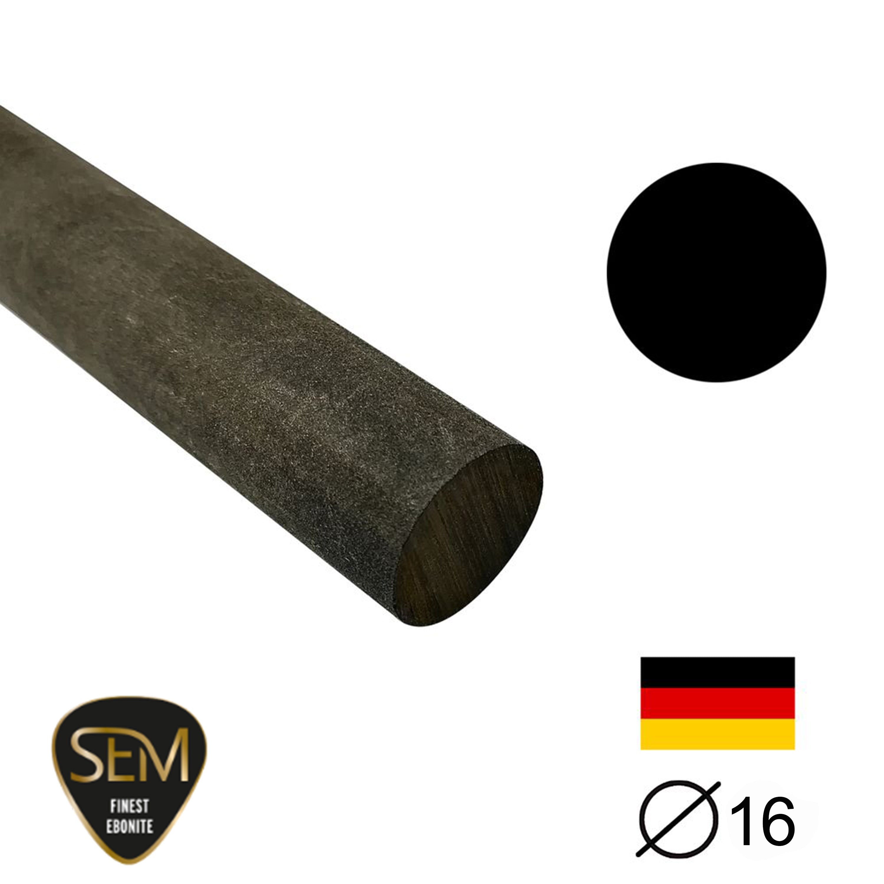 Ebonit-Stange SEM - Ø16 - 25 cm - Roh - Schwarz - Pfeifenecke