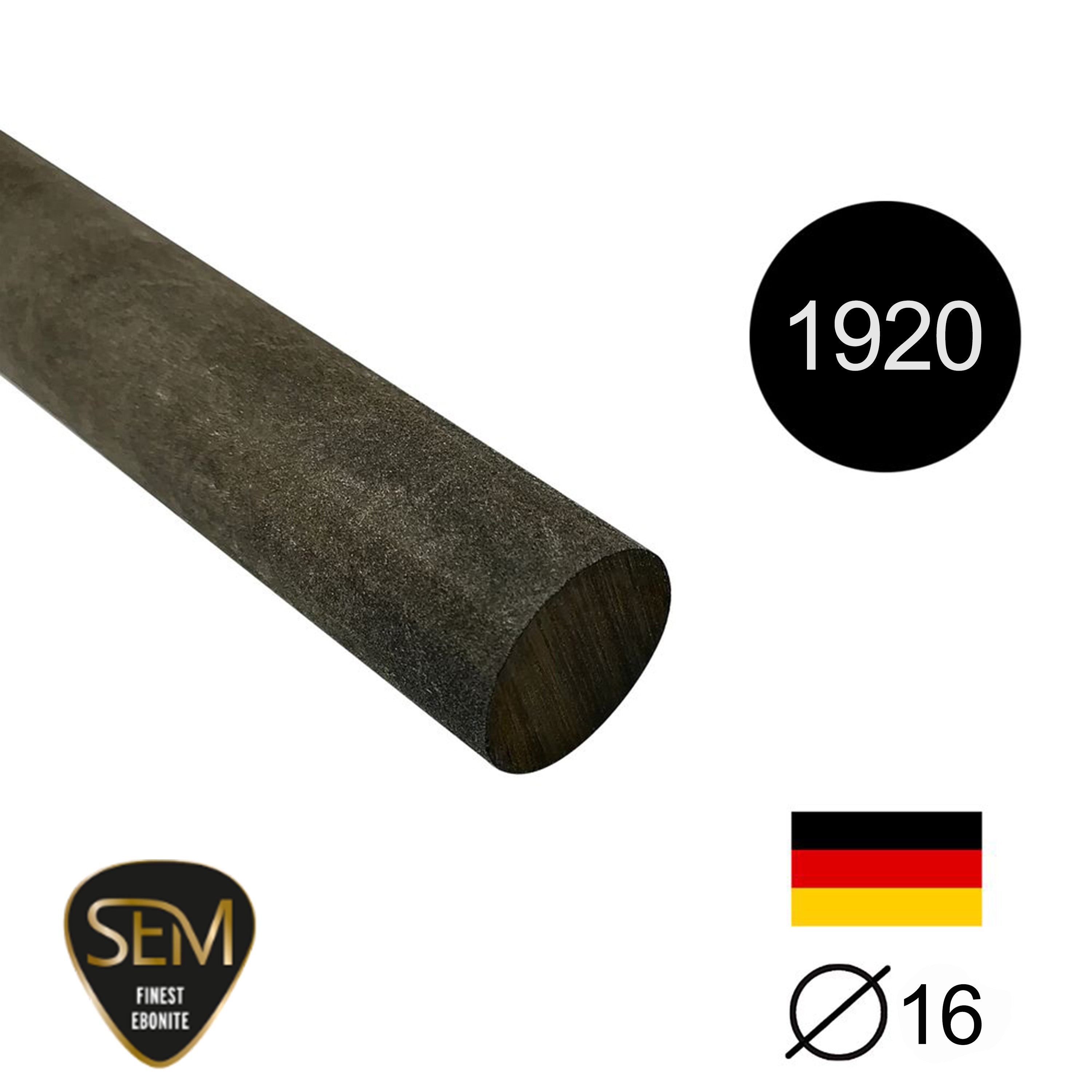 Ebonit-Stange SEM - Ø16 - 25 cm - Roh - Tiefschwarz (1920) - Pfeifenecke