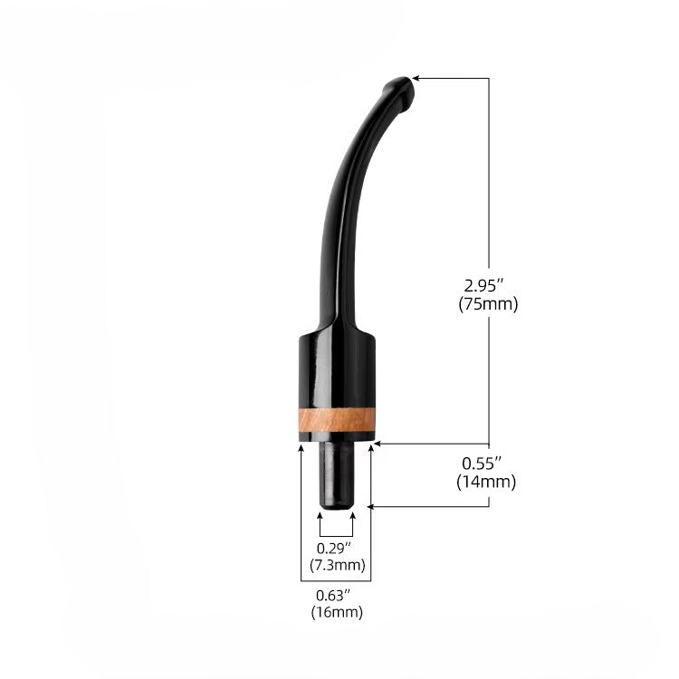 Mundstück Rohling - Gebogen - Ø16 - L75 - Acryl - Mit Zapfen - Bruyère-Ring - Schwarz - Pfeifenecke