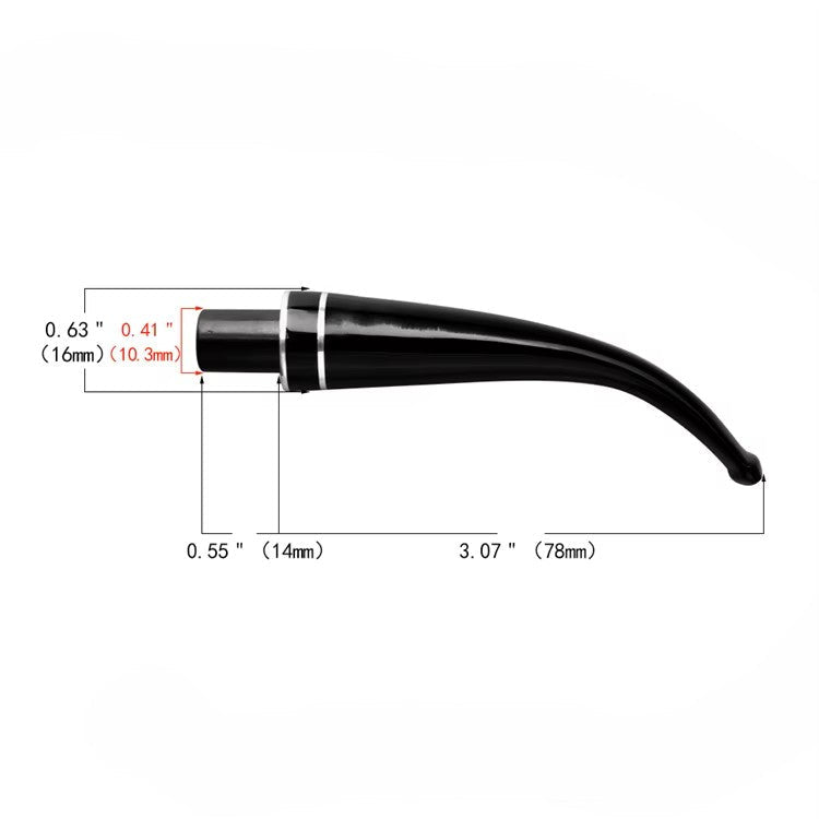 Mundstück Rohling - Gebogen - Ø16 - L78 - Acryl - Mit Zapfen - Ring - Schwarz - Pfeifenecke