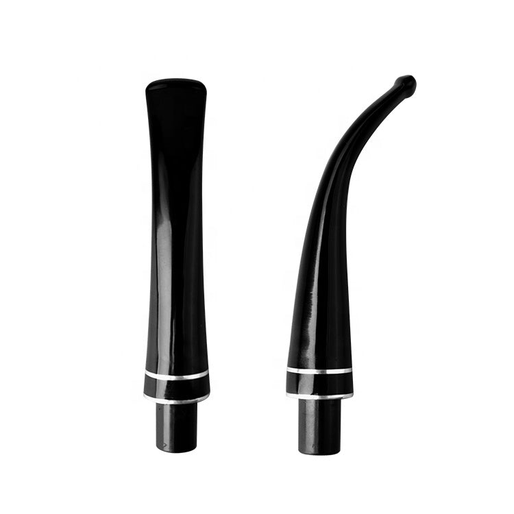 Mundstück Rohling - Gebogen - Ø16 - L78 - Acryl - Mit Zapfen - Ring - Schwarz - Pfeifenecke