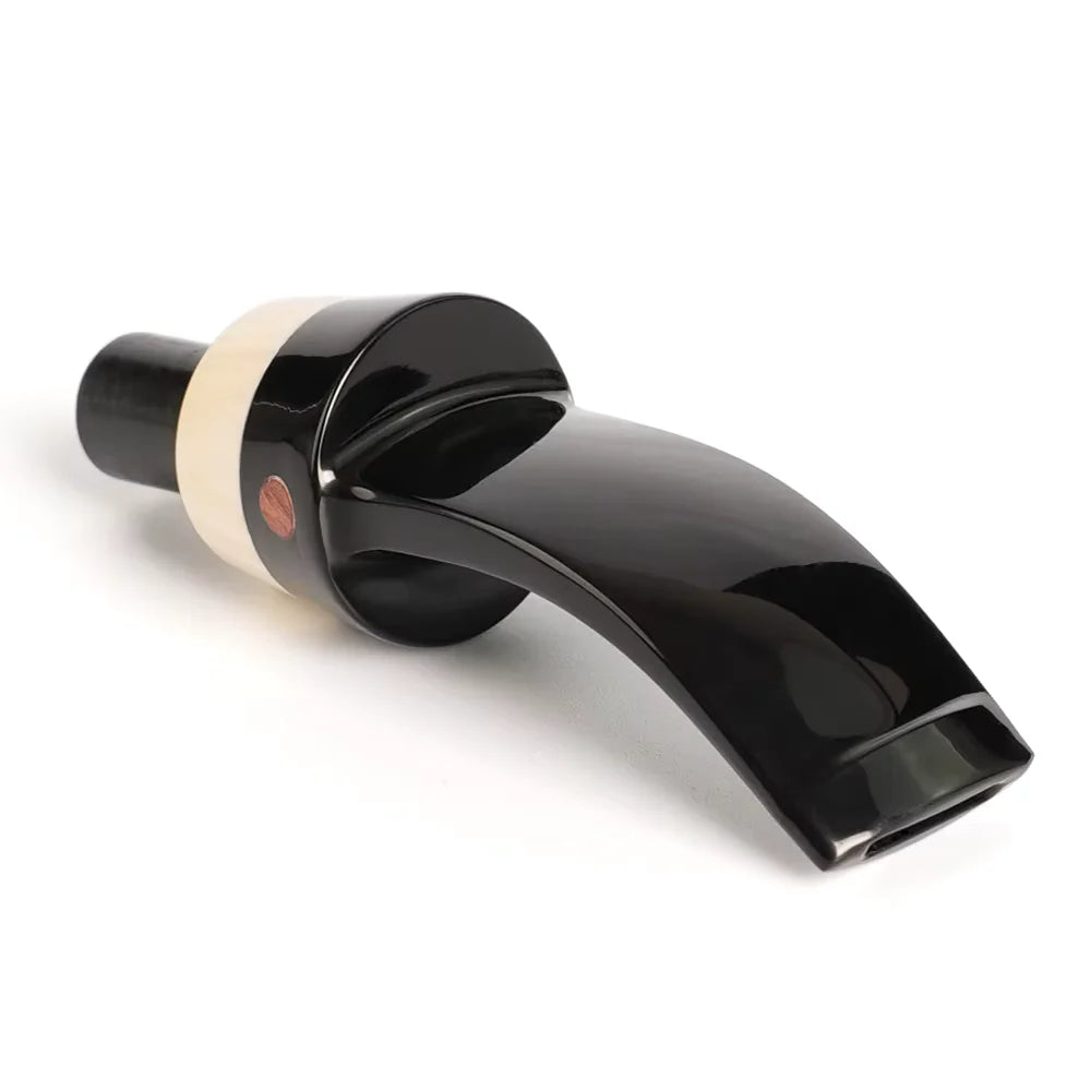 Mundstück Rohling - Gebogen - Ø18 - L57 - Acryl - Mit Zapfen - Ring - Schwarz - Pfeifenecke