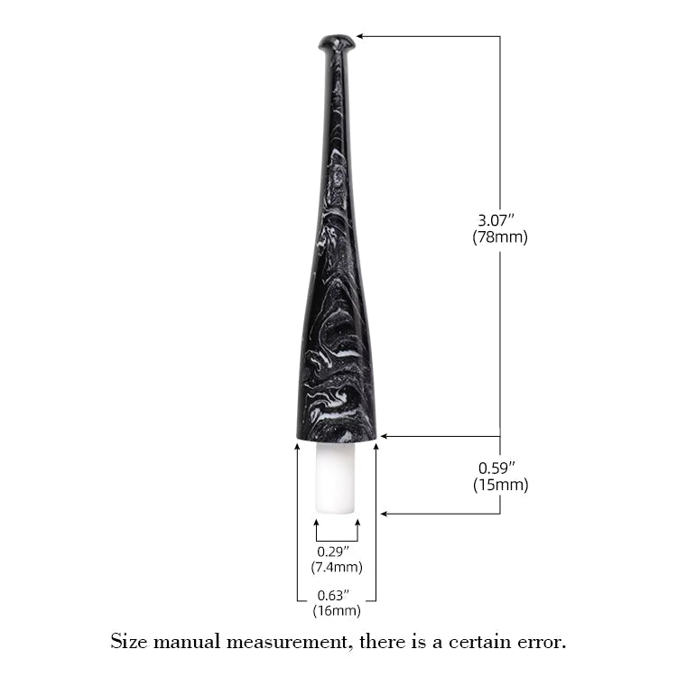 Mundstück Rohling - Gerade - Ø16 - L78 - Acryl - Mit Zapfen - Black & White Marble Mix - Pfeifenecke