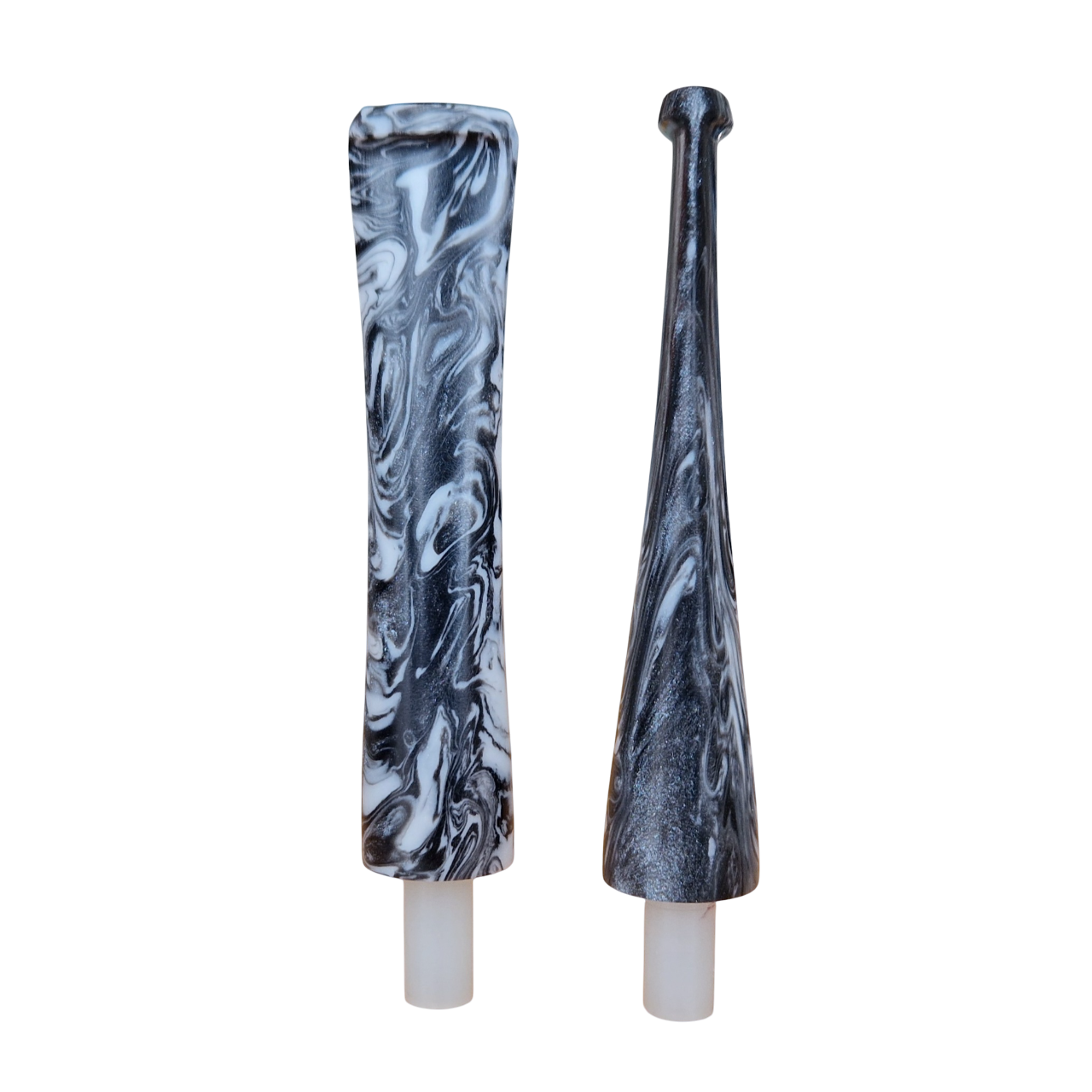 Mundstück Rohling - Gerade - Ø16 - L78 - Acryl - Mit Zapfen - Black & White Marble Mix - Pfeifenecke