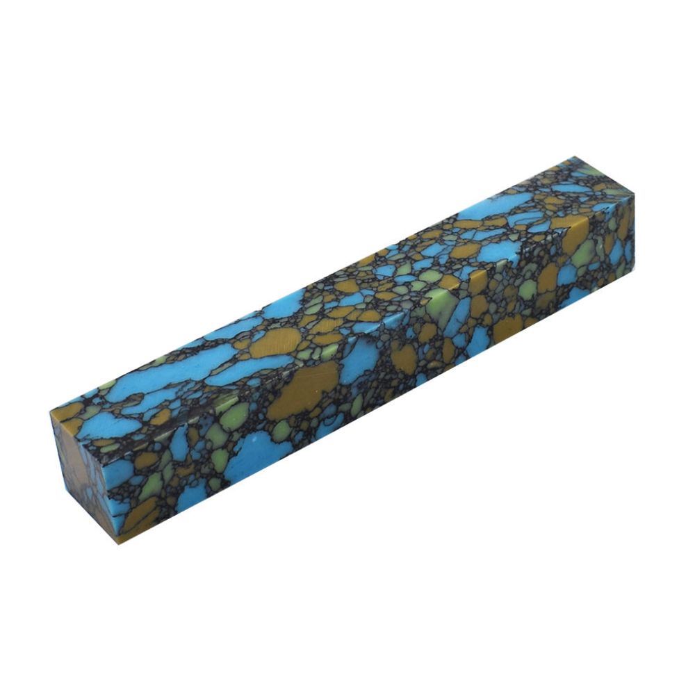 Pen blank - Steinlux - 130x18x18 mm - Gelb grün und blau - Pfeifenecke