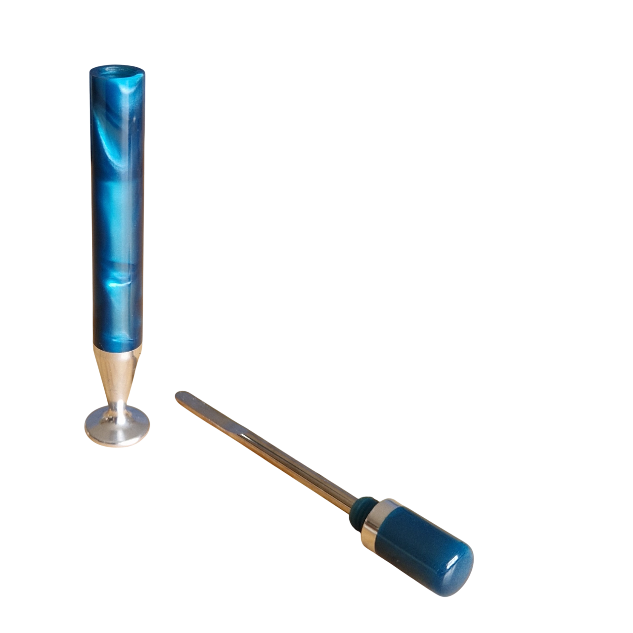 Pfeifenstopfer - 2-teilig - Perlmutt-Blau - Pfeifenecke