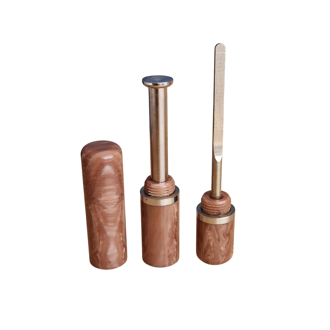 Pfeifenstopfer - 3-teilig - braunes Marmor - Pfeifenecke
