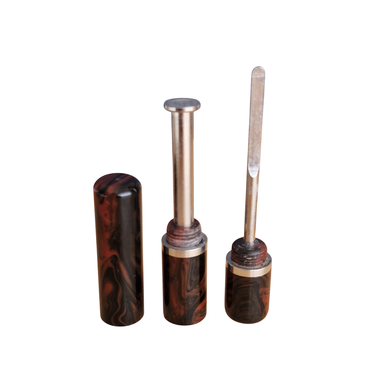 Pfeifenstopfer - 3-teilig - rot-braunes Marmor - Pfeifenecke