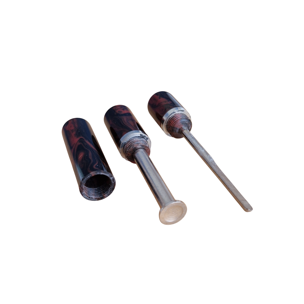 Pfeifenstopfer - 3-teilig - rot-braunes Marmor - Pfeifenecke