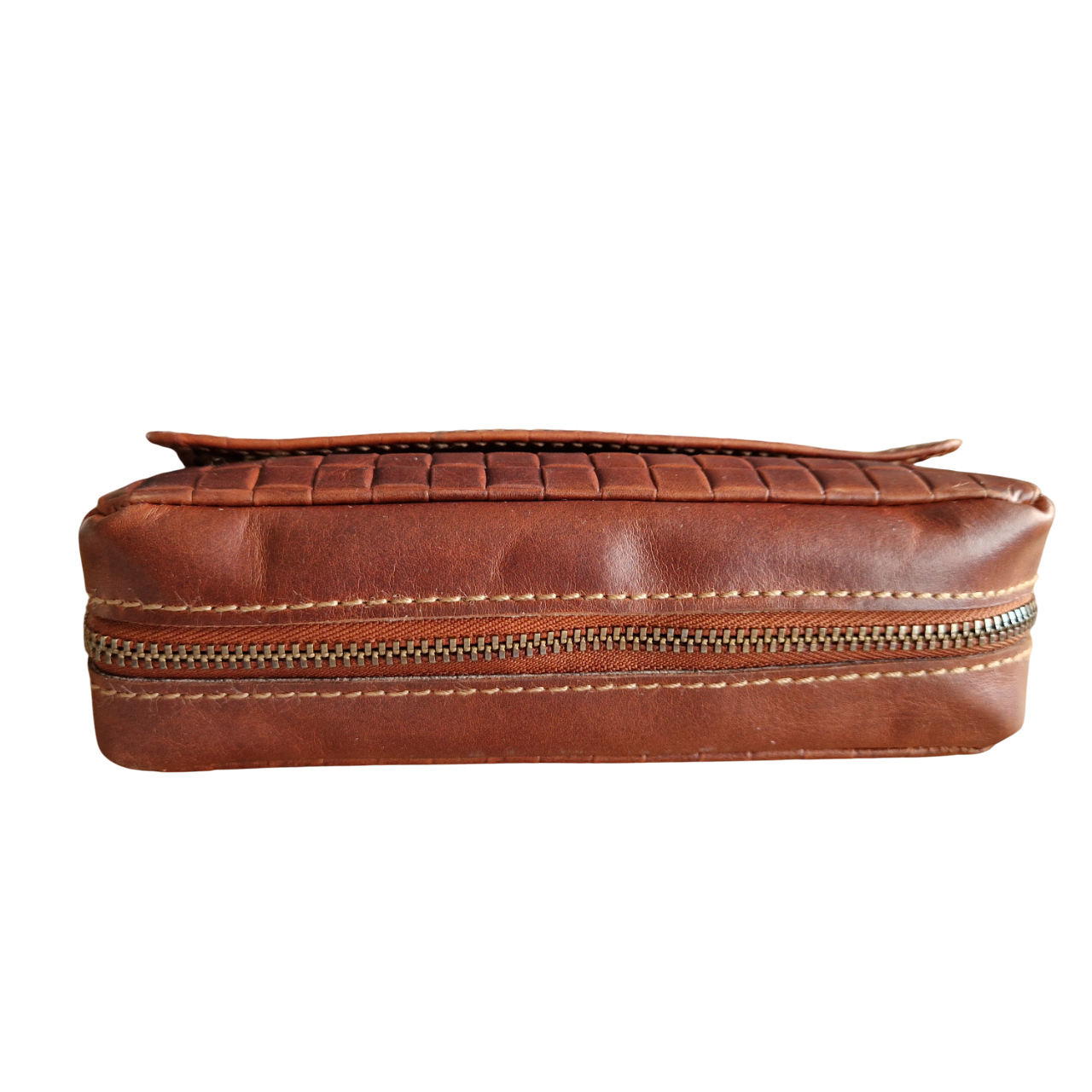 Pfeifentasche Leder braunes Flechtdesign - für 2 Pfeifen - Pfeifenecke