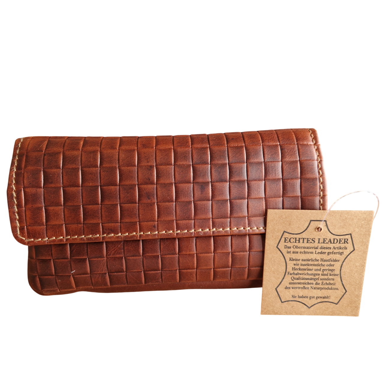 Pfeifentasche Leder braunes Flechtdesign - für 2 Pfeifen - Pfeifenecke