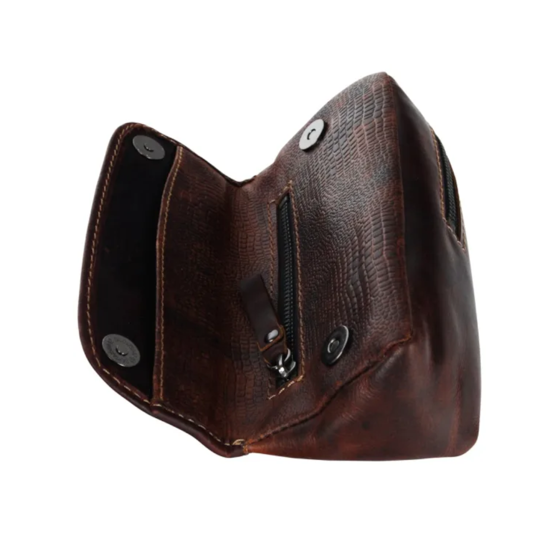 Pfeifentasche Leder Croco - braun - Pfeifenecke