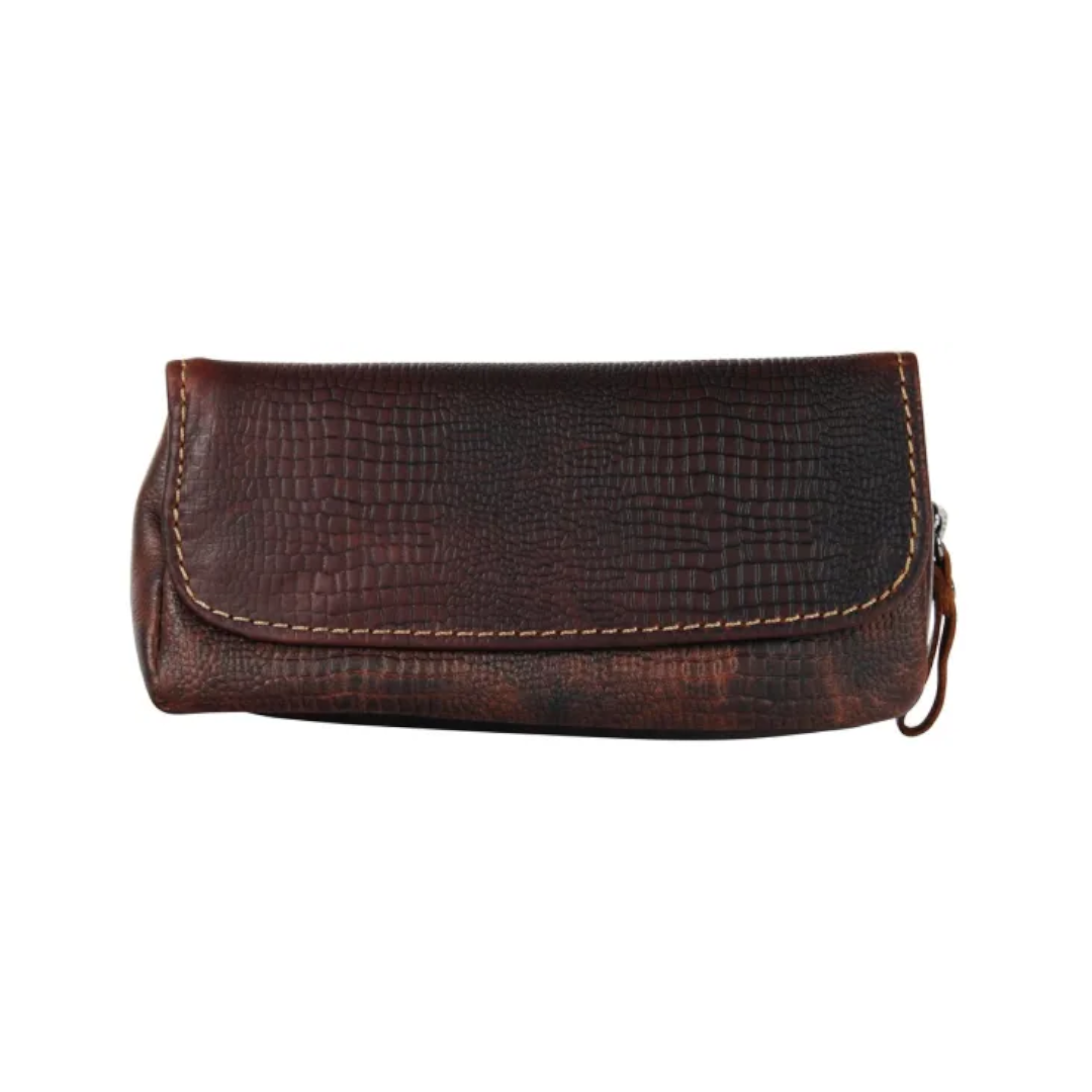 Pfeifentasche Leder Croco - braun - Pfeifenecke