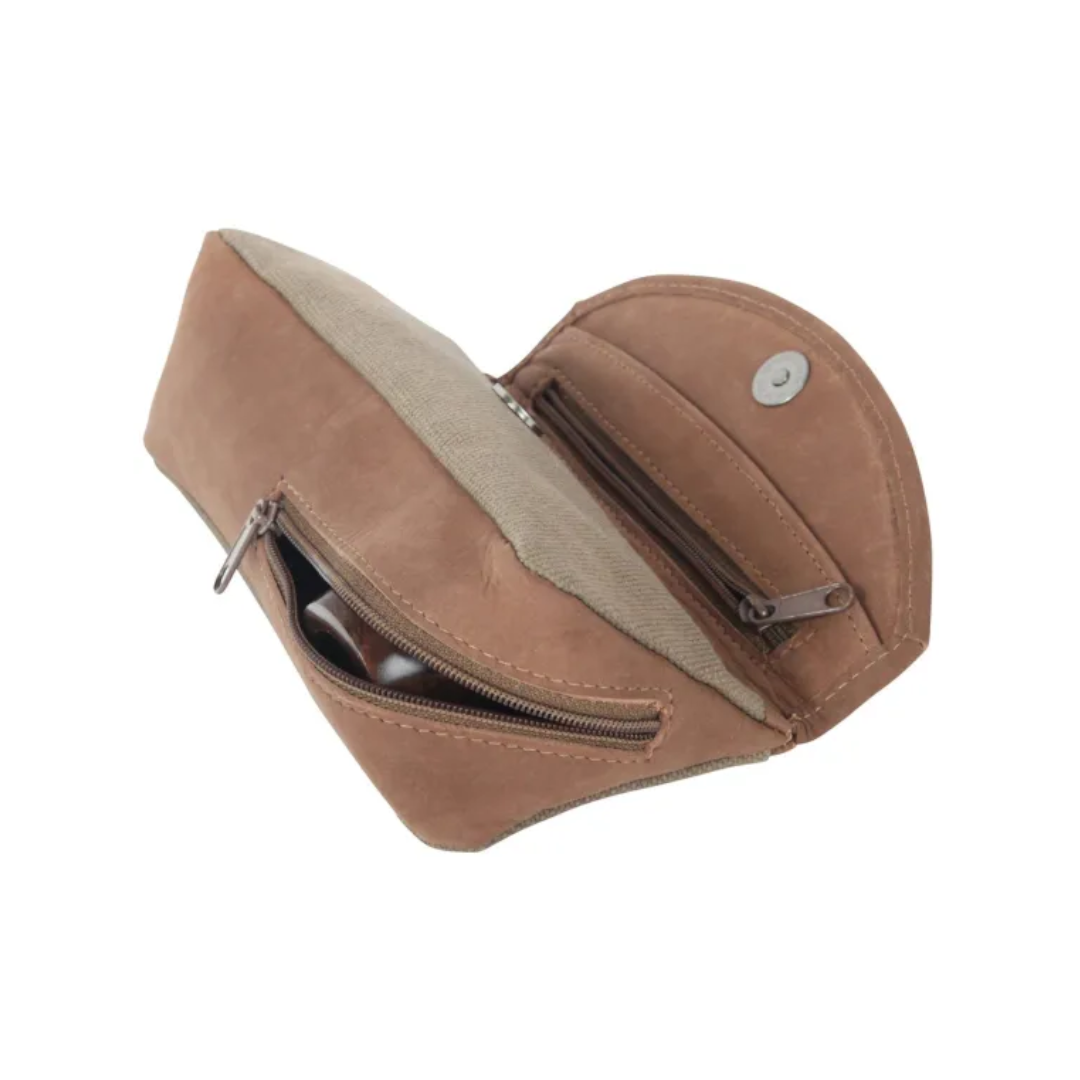 Pfeifentasche Leder und Stoff - braun - Pfeifenecke