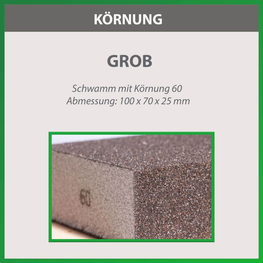 Schleifschwamm Körnung: 60 Schleifbild: ca. P150 - Pfeifenecke