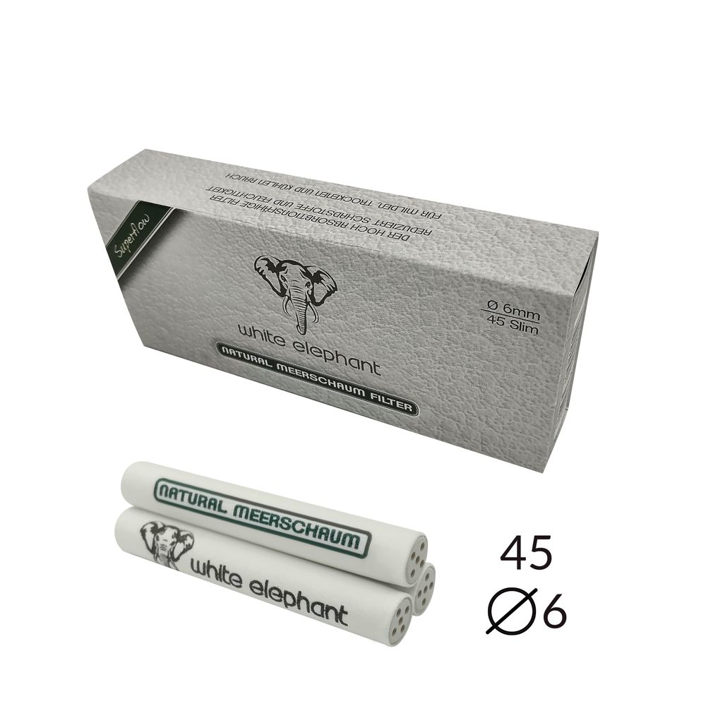 White Elephant - Natur-Meerschaumfilter - 6mm - 45 Filter - Pfeifenecke
