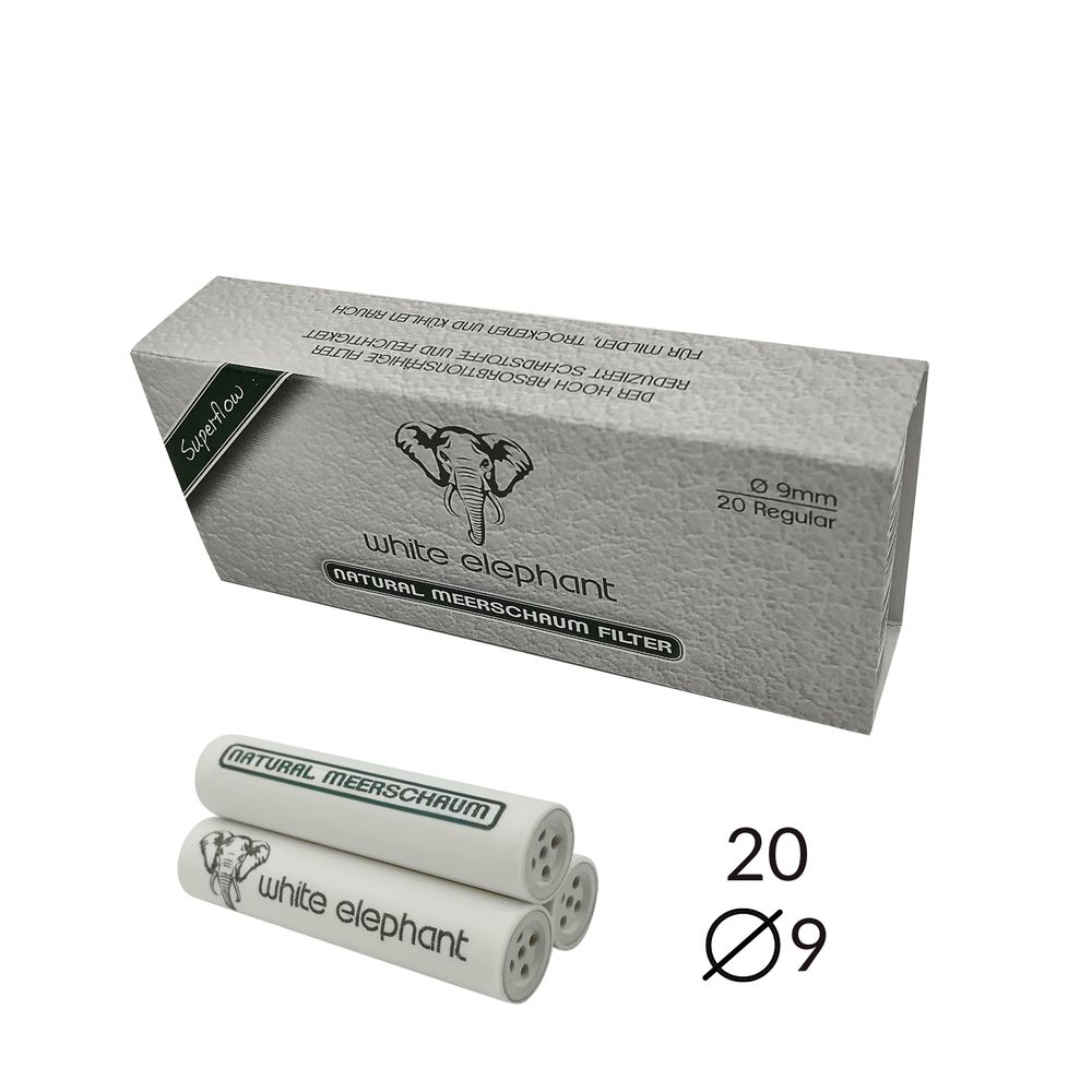 White Elephant - Natur-Meerschaumfilter - 9mm - 20 Filter - Pfeifenecke