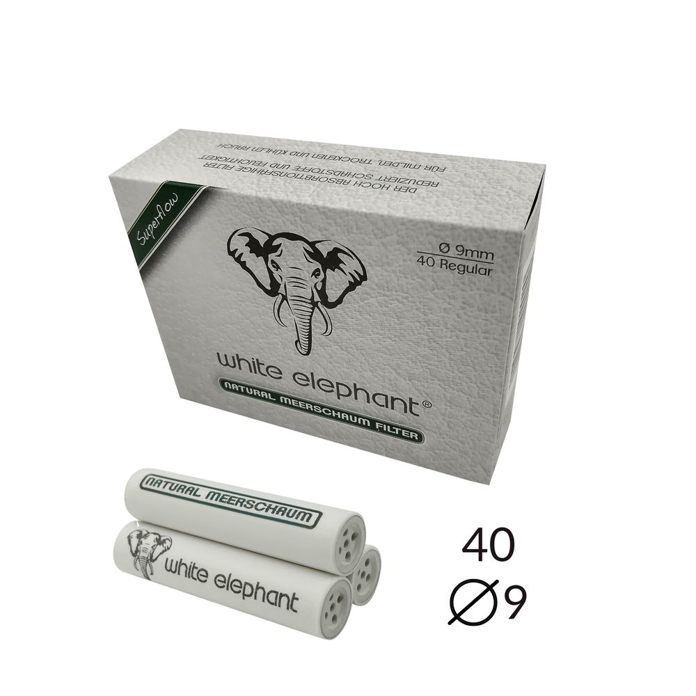 White Elephant - Natur-Meerschaumfilter - 9mm - 40 Filter - Pfeifenecke